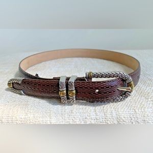 Brighton Belt Size ML / 32 Leather Brown Silver& Gold Tone Buckle & Tip